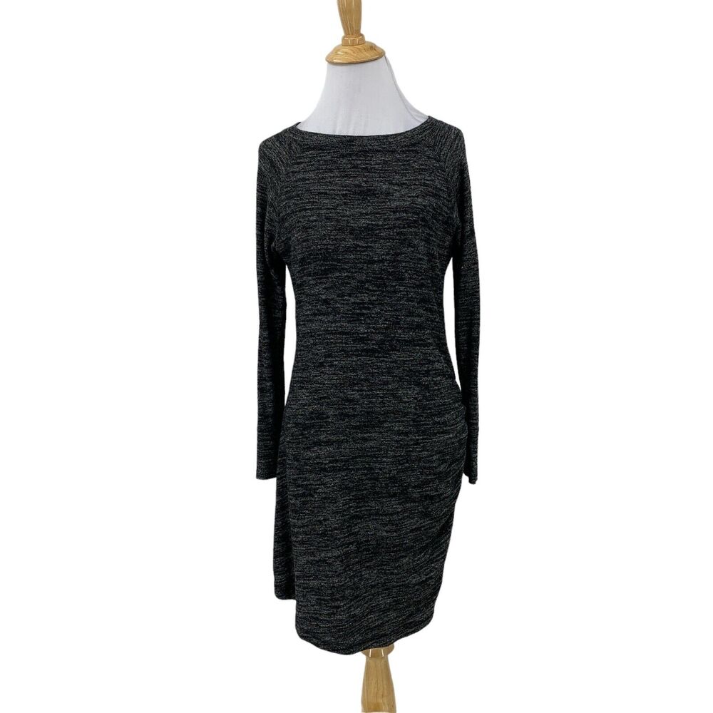 Banana Republic Dress Womens SP Small Petite Gray Knit Ruched Long Sleeve Snitty